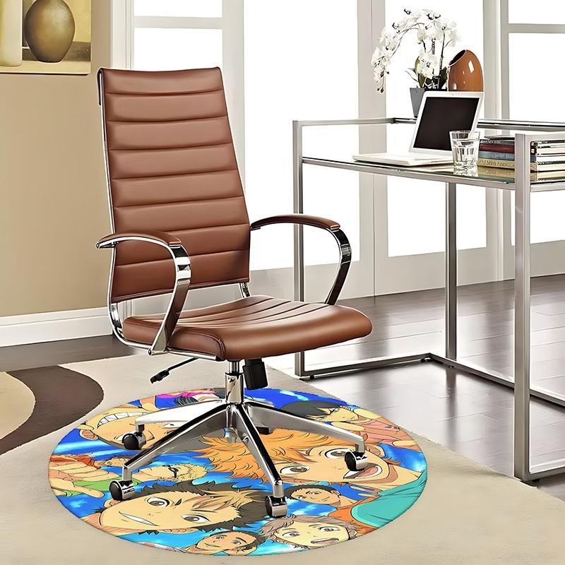 1pc Haikyuu Karasuno High Volleyball Team Round Carpet, Office Chair Mat, Non-Slip Rug, Seasonal Gift, Suitable for Office, Living Room