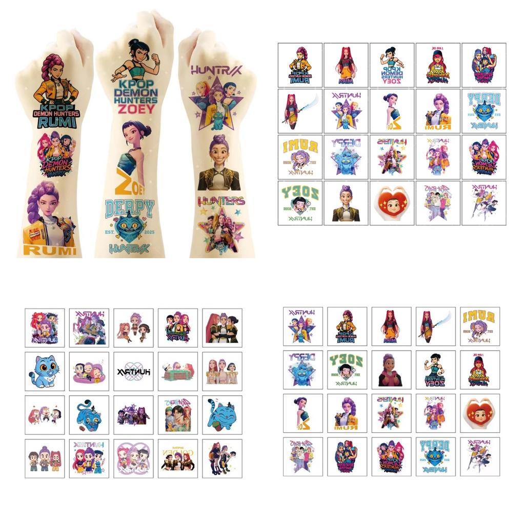 Christmas Kpop Demon Hunters Tattoo Stickers Funny Anime Game Cartoon Body Art Temporary Fake Tattoos DIY Toy Reward Party Gift