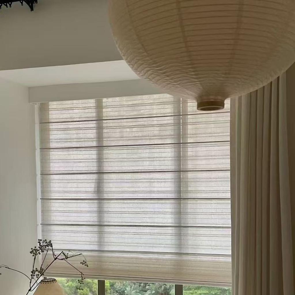 Double-layer Roman curtain Full blackout Balcony Lifting sunshade Roll-up light medium antique linen Roman curtain