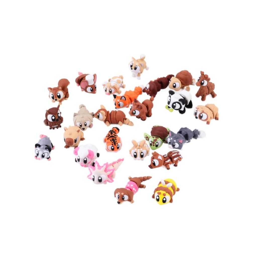 3D Printed Miniature Animal Figurines Set with Articulated Joints Movable Small Animal Models Collectible Toys for Display and Collection