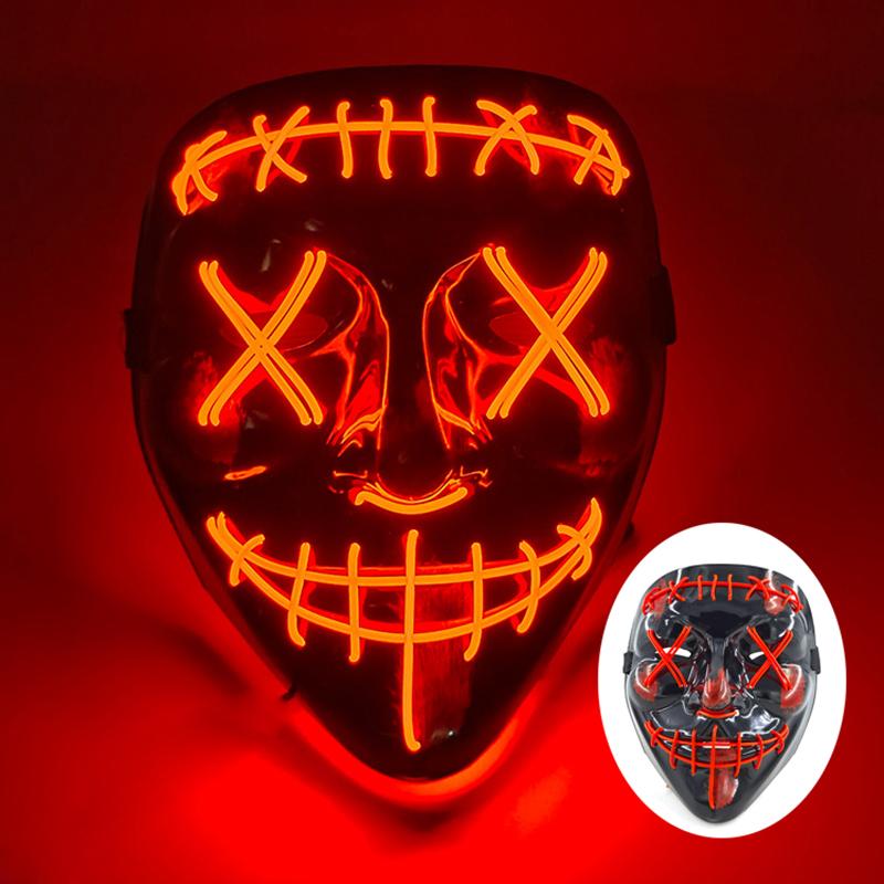 Wireless Scary Glowing Mask LED Luminous Purge Mask Halloween Carnival Light Up Cosplay Party Mask Festival Costume Supplies