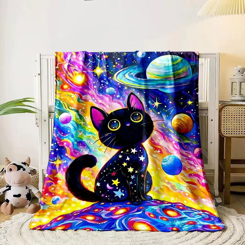Galaxy Black Cat Blanket bedroom Blanket for Livingroom Couch lunch break Soft throw for Friend's festival Gift
