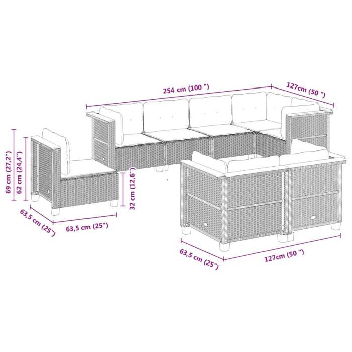 VidaXL Garden Lounge Set 8 Pcs with Cushions Black Braided Resin 3261899