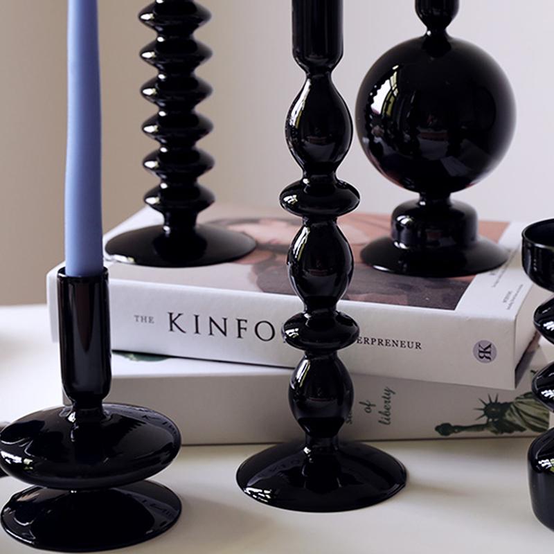 Black Glass Vases Candle Holders for Wedding Home Decoration Creative Modern Candlestick Holder Living Room Decor Home
