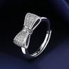925 Sterling Silver Korean Fashion Bowknot Cubic Zirconia Adjustable Full Paved Ring for Women Cross Border Hand Jewelry In Stock