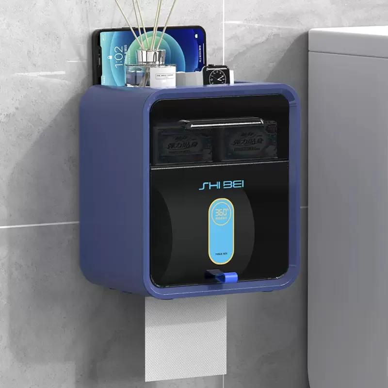 Toilet tissue box without punching storage rack wall mounted roll paper suction box waterproof toilet paper holder
