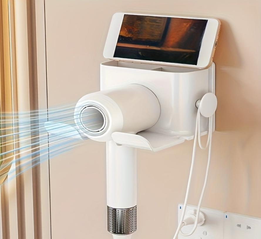 Hair Dryer Holder - Wall-mounted Electric Hair Dryer Stand Without Drilling Holes - Toothbrush Comb Holder