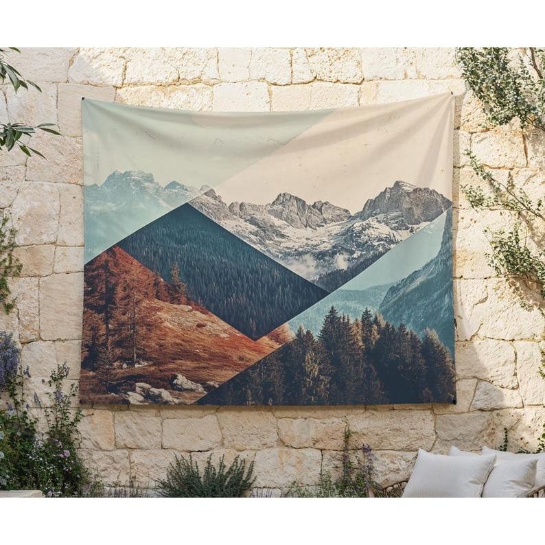Mountain view photo collage tapestry 75x100 чёрный