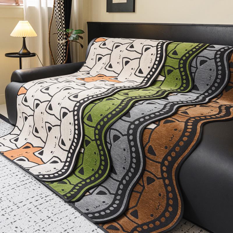 Ganzjahres Anti-Rutsch Chenille Katzenmuster Sofabezug Kissen Armlehnen Universal Sofamatte Wohnzimmer Couch Überwurf