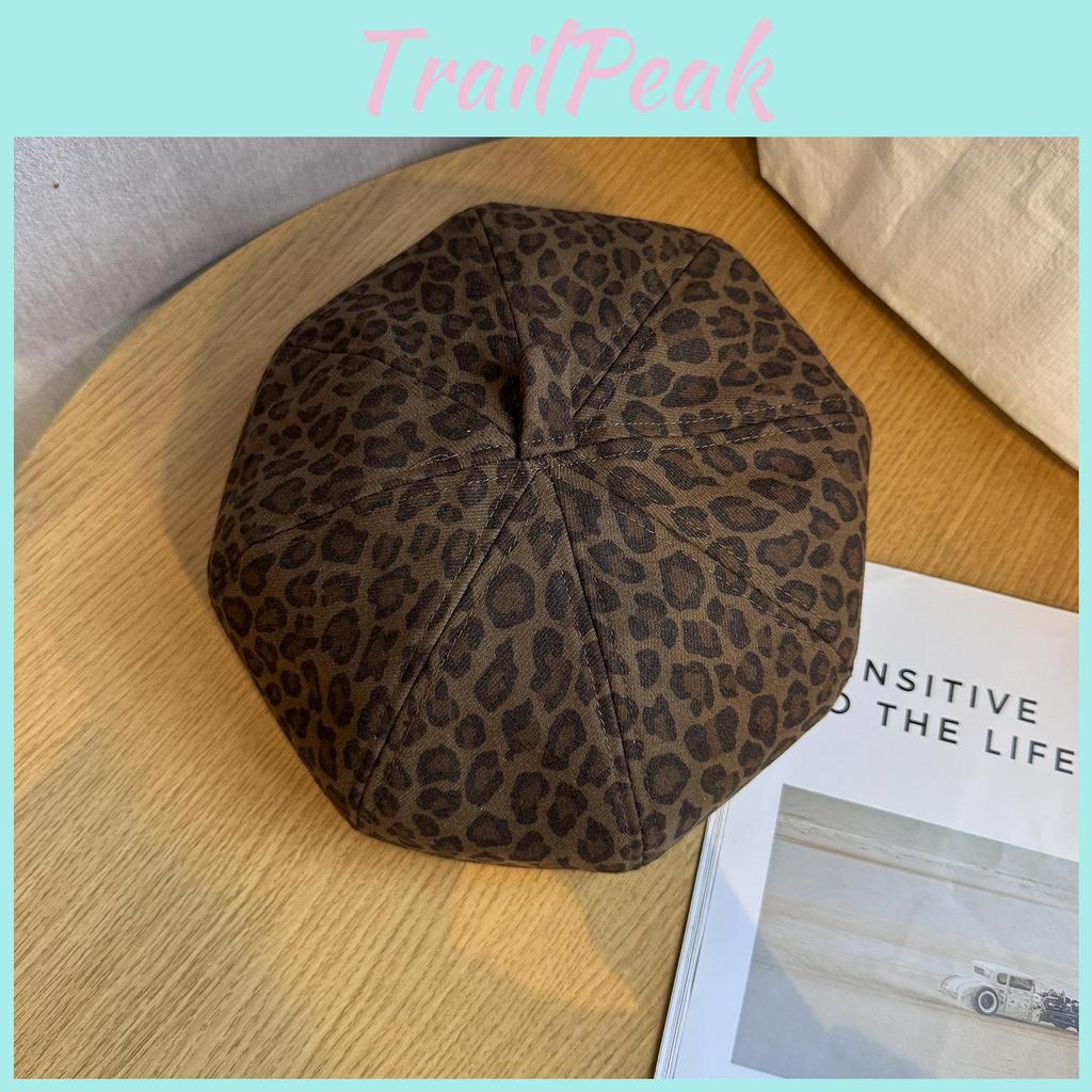 Leopard Print Beret For Women Vintage Fashion Warm Soft Leather Fall Accessory