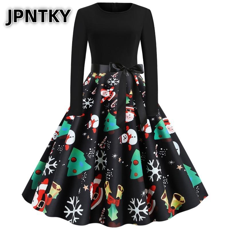 JPNTKY Fashion Spring Autumn O-Neck Long Sleeve Casual Dresses