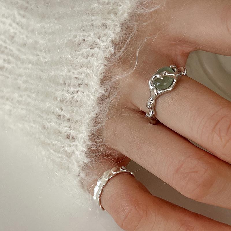 S925 Sterling Silver Bamboo-Inspired Jade Ring for Women - Fashionable and Versatile Design