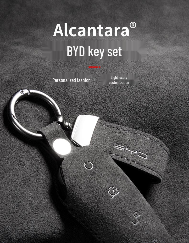 Luxury Suede Car Key Case with Buckle for BYD Tang - DMI Glory Edition, DMP