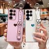For Samsung A53 S25 Ultra Case Cute Love Heart Plating Wristband Phone Holder Cover For Galaxy S24 Ultra S23 S22 S21 Cases Shell
