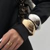 Exaggerated Metal Glossy Wide Bracelet Bracelet Fashion Knock Pattern Faceted Spring Buckle Bracelet