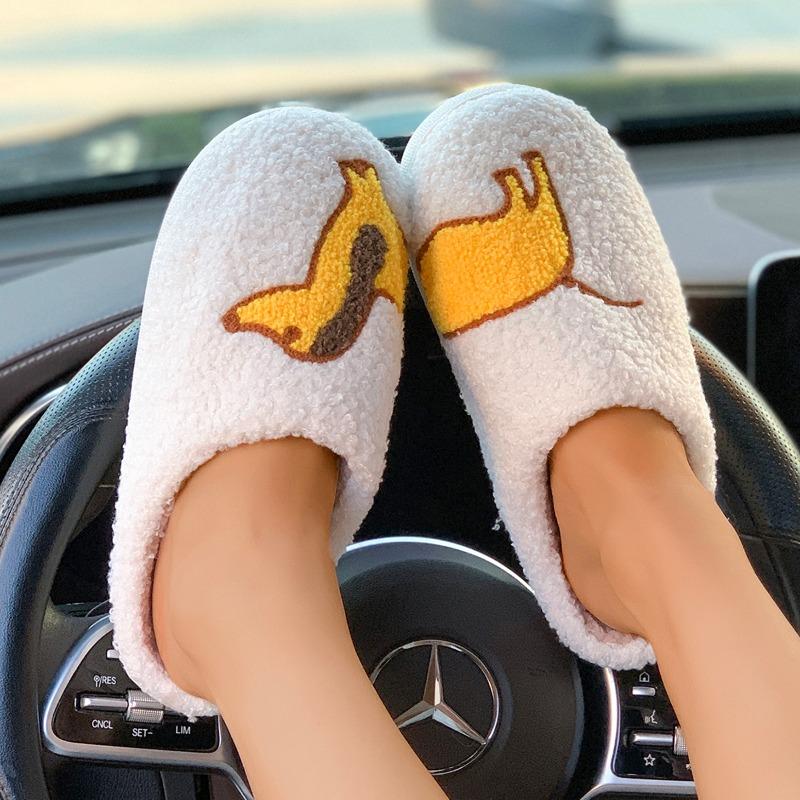 Pet Pattern Dachshund Embroidery Stuffed Home Thick Sole Plaid Furry Cotton Slippers Cute Warm Non-slip Indoor Slippers  Gift