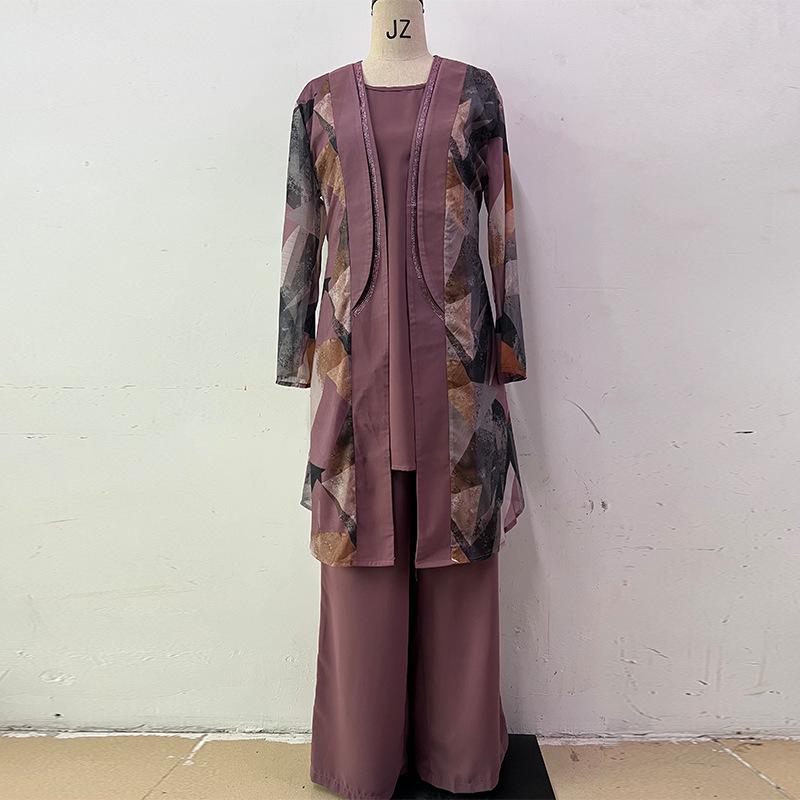 

European & American Women s Summer Fashion: Light, Breathable 3-Piece Set with Printed High-Waisted Pants and Jacket. XL