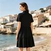Vestido Camisa Mini de Manga Corta con Botones, Corte Holgado, Cuello y Dobladillo Escalonado, Casual y Fluido para Verano