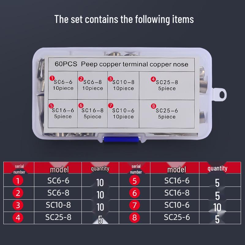 60-Piece Silver Copper Wire Crimp Terminal Set - SC Series