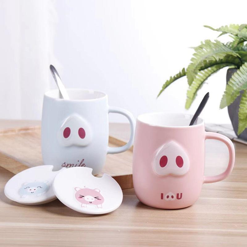 Creative Ceramic Mug Office Cute Piggy with Spoon Creative Ceramic Mug Water Cup