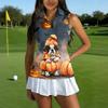 Women's Sleeveless Golf Shirt with Zipper Collar Halloween Print Sports Vest for Casual Wear