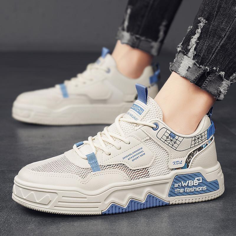 Summer new color matching college style casual low-top board shoes mesh thin breathable thick sole increased height