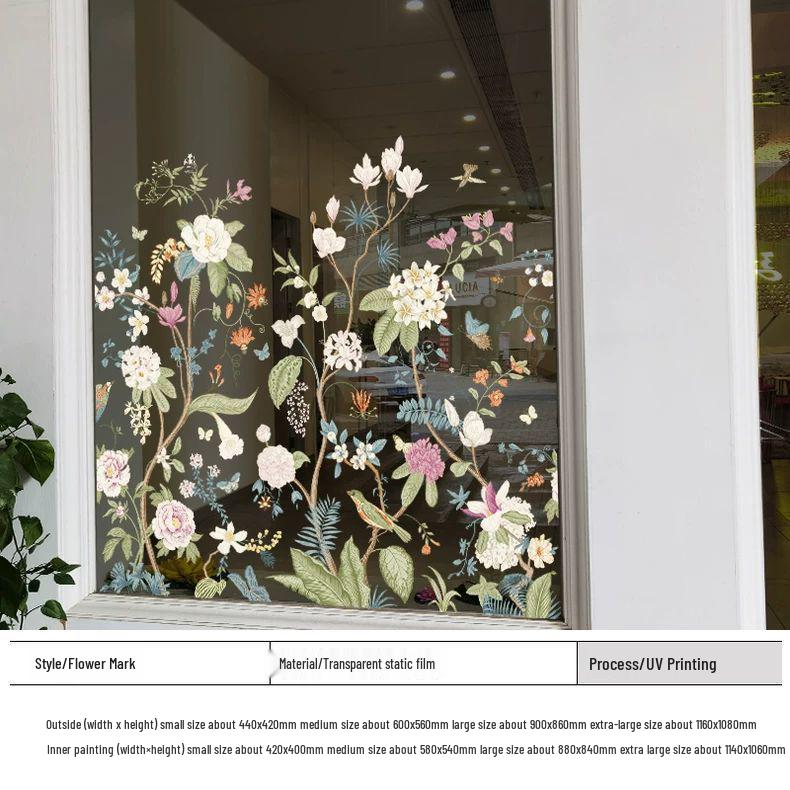 Purple Fresh Flower Static Cling Decoration for Shop Windows and Doors