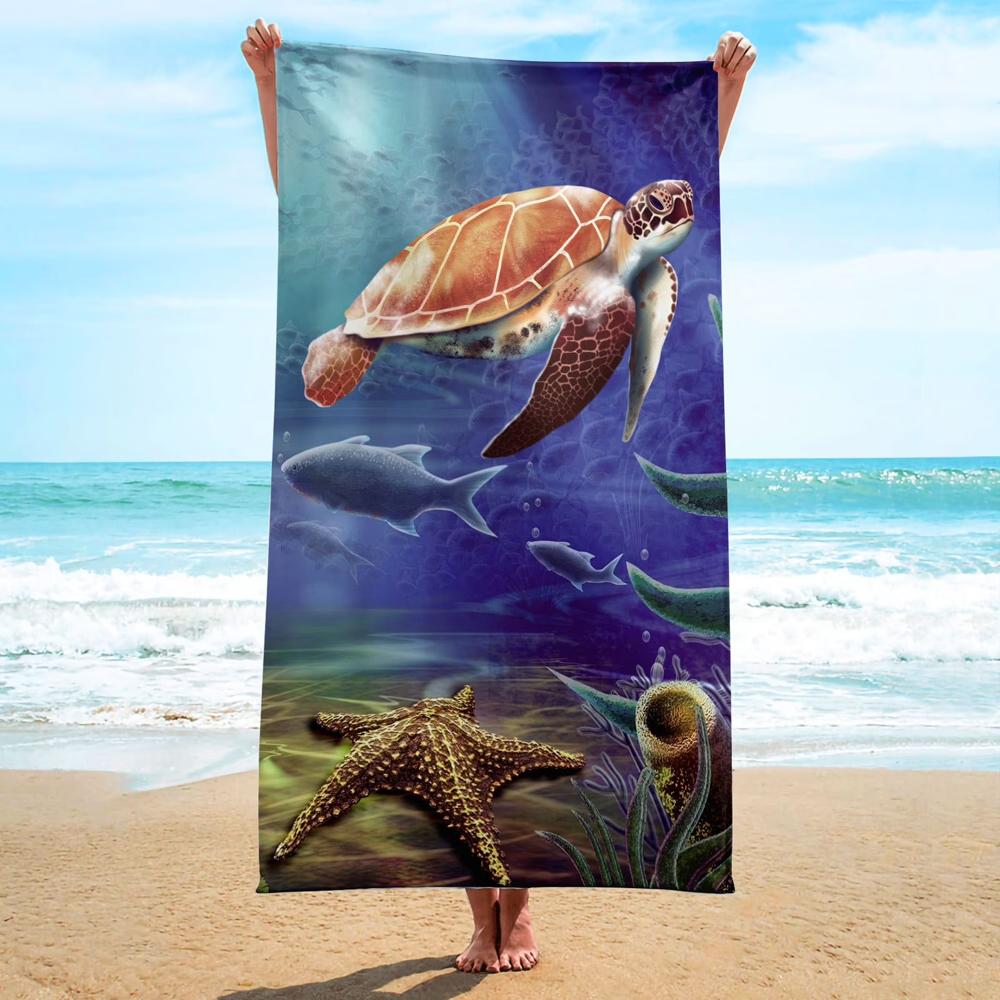 Ocean Turtle Print Quick Dry Beach Towel, Absorbent Sandproof Towel for Summer Swimming Pool Travel Camping Beach