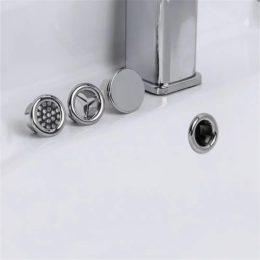 2PCs Bathroom Sink Hole Cover - 22-24mm Electroplated Overflow Ring Plastic Basin Trim Cap for Bathtub & Lavabo Drain Gang Cover