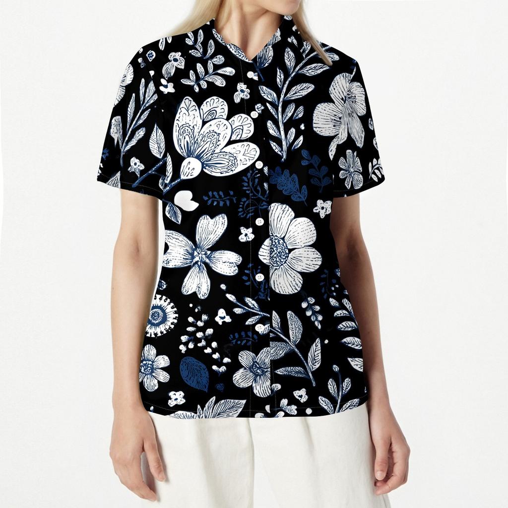 Women's Casual Short Sleeve Button Down Shirt Floral Print Collared Blouse Lightweight Summer Top for Outdoor Everyday Wear