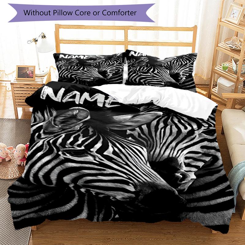 3pcs Custom Name Zebra Bedding Set Duvet Cover Closure Includes 1 Duvet Cover & 2 Pillowcases, Soft and Comfortable for All Seasons.