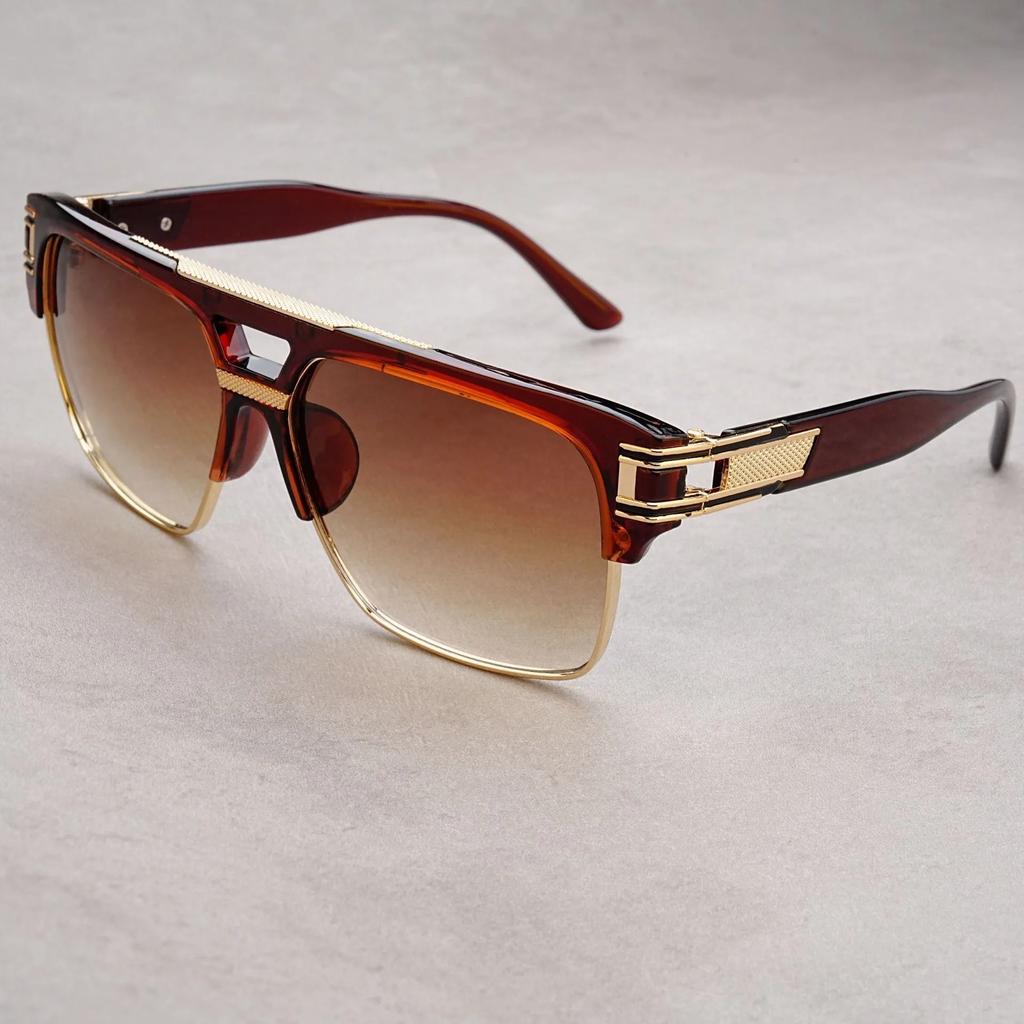 Occhiali da Sole da Uomo con Montatura Grande New Modern Retro Stile Ins Street Style Marca Grande Lenti Gradiente Cool per Uomo