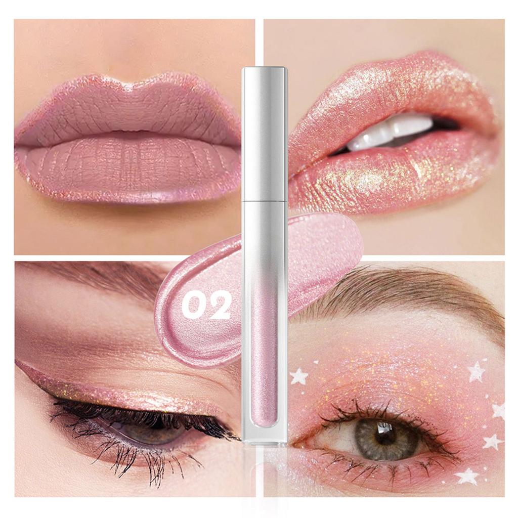 Dual-Ended Liquid Eyeshadow and Lip Gloss Combo | Metallic Shimmer Longwear Waterproof Lipstick & Pearlescent Glitter Eye Makeup