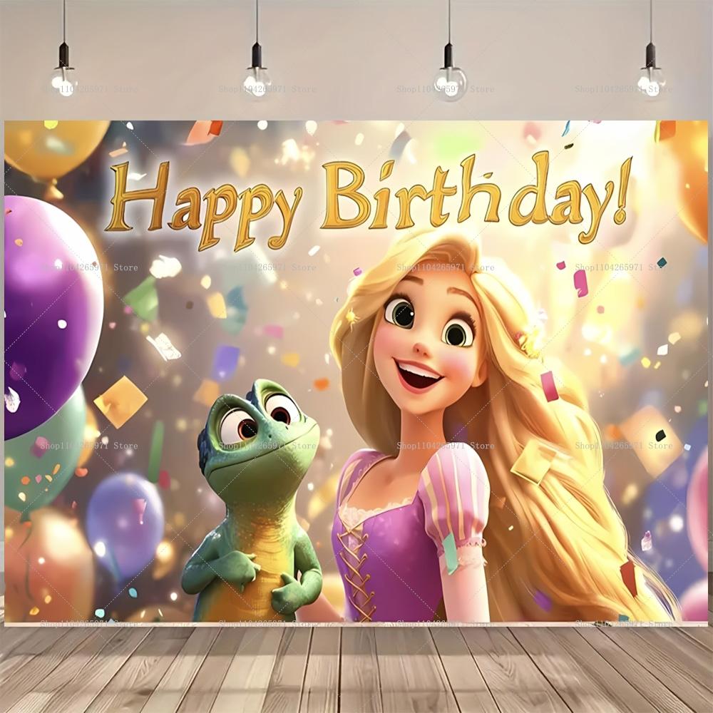Fundo Desenho Enrolados Rapunzel Cabelo Longo Princesa Meninas Festa de Aniversário Chá de Bebê Fundo para Fotografia