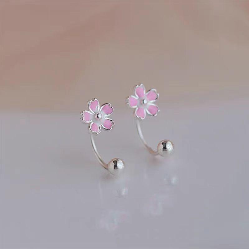 925 Silver Needle Lotus flower Short Tassel Bead Screw Plant Stud Earrings For Women Cute Fine Jewelry Trendy Accessories