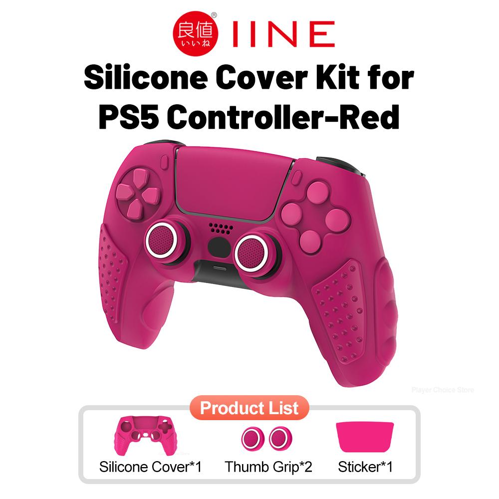 Housse en Silicone pour Accessoires de Manette PS5 Kit de Coque de Protection IINE Antidérapante Freemove Prise en Main Confortable Installation Simple rouge