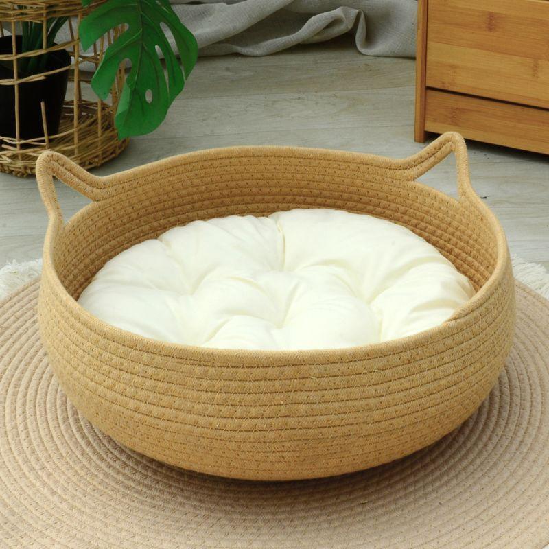 Patul pentru pisici Four Seasons țesut tapițerie detașabilă Casă de dormit Pardoseală din ratan lavabil pentru pisici Accesorii pentru animale de companie