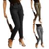 Women Pants Solid Color Ankle Tied Elegant Zipper Pockets Button Office Lady Trousers for Autumn Winter