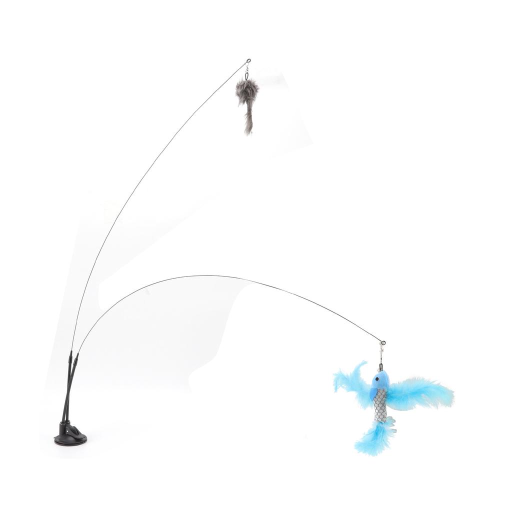 Suction Cat Feather Wand Toy Double End Removable Steel Wire Interactive Cat Teaser Stick Toy for