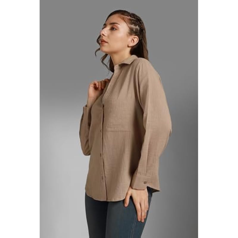 HIGH STAR Women's Oversized Fit Shirt (HSWSHW23509_TP_Brown