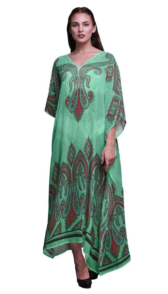 Phagun Floral & Paisley Long Caftan Maxi Dress Beach Swimwear Cover up Womens