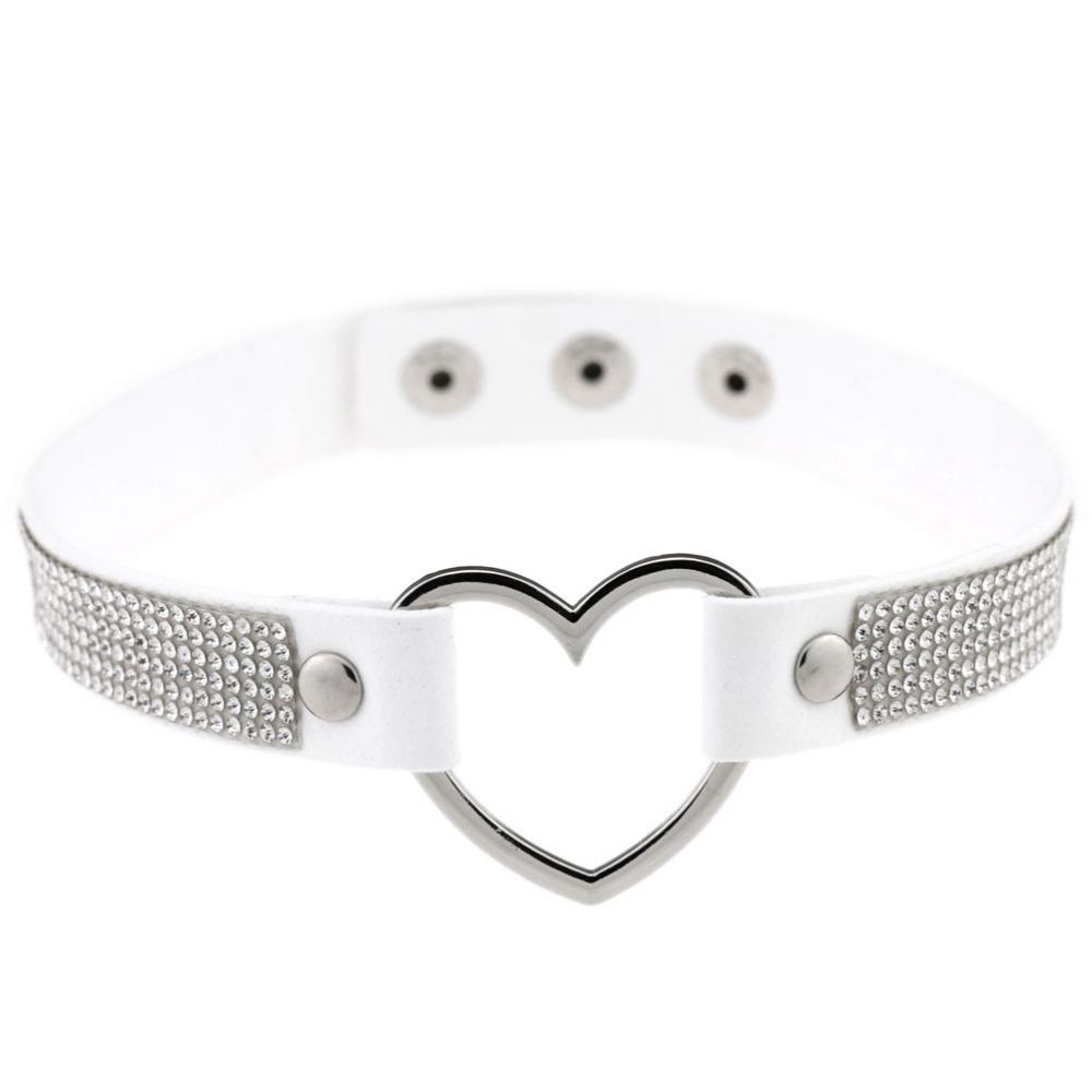 Black Leather Heart Rhinestone Choker Necklace Women Crystal Choker  Statement Chocker Collar Fashion Jewellery