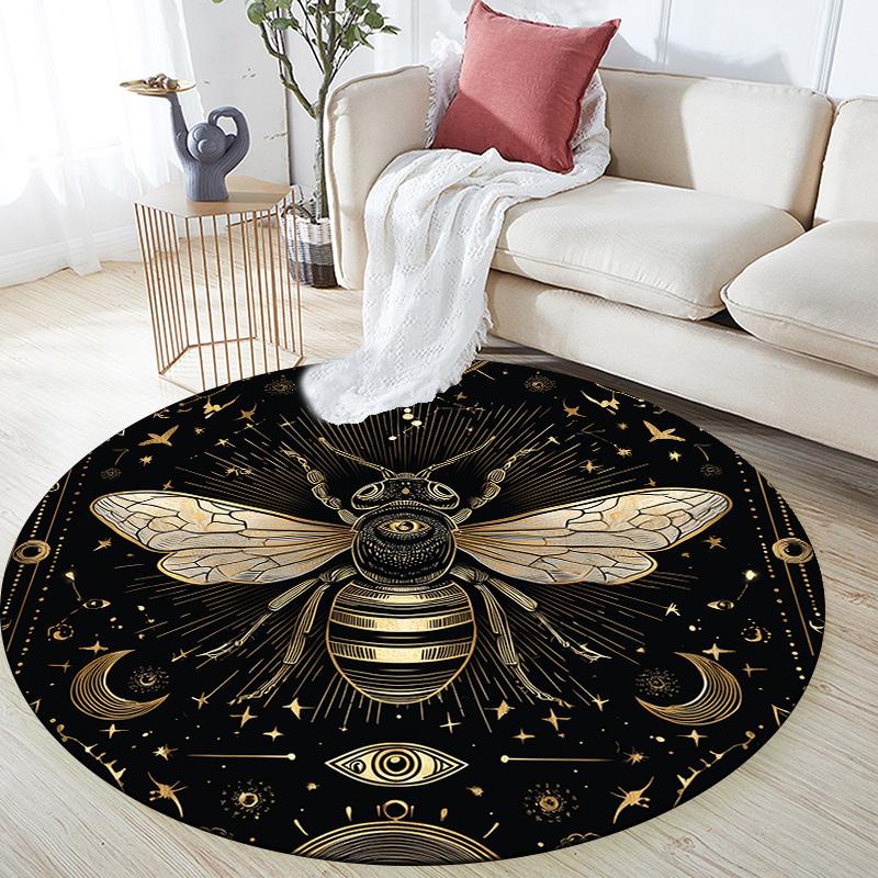 Colorful Winged Bee,Round Area Rug,Carpet Rug for Living Room Bedroom Sofa Playroom Decor,Non-slip Floor Mat