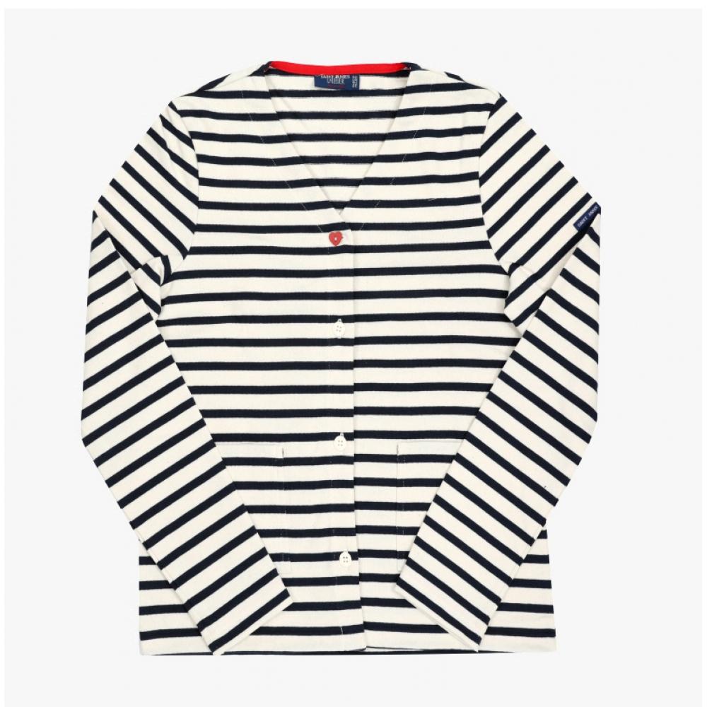 Saint JameS Women S Cardigan V Neck Mercardi Stripe 3430 Ecru Marine Tulipe