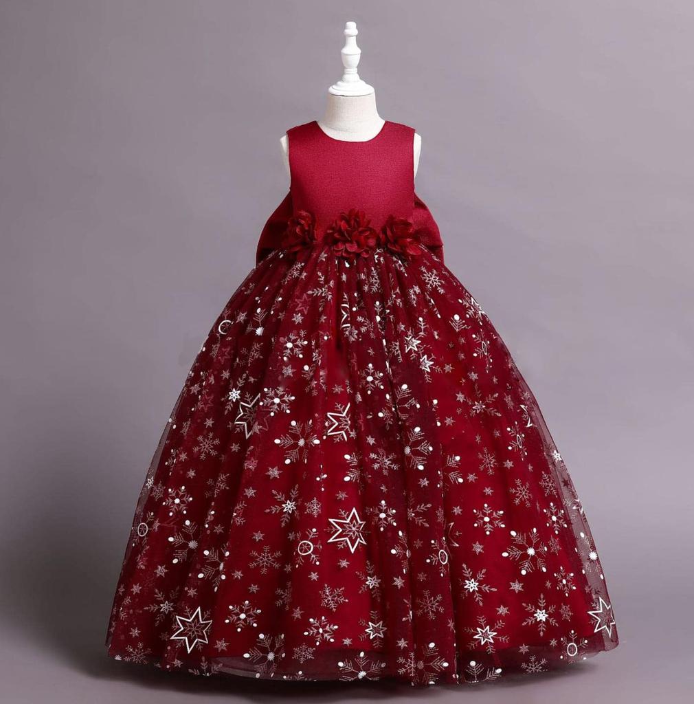 Dress for Piano Long Formal Junior Floral Bridesmaid Girls' Recitals, Kids' Dress, Dress, Dress, Dress, Bow, Ribbon, Decoration, Concert, Wedding,
