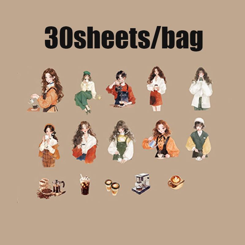 30sheets/bag Mori Girl Stickers Collage Account Hand Decoration For Office Photo Frames Cup Stationery Box Diary Back To School