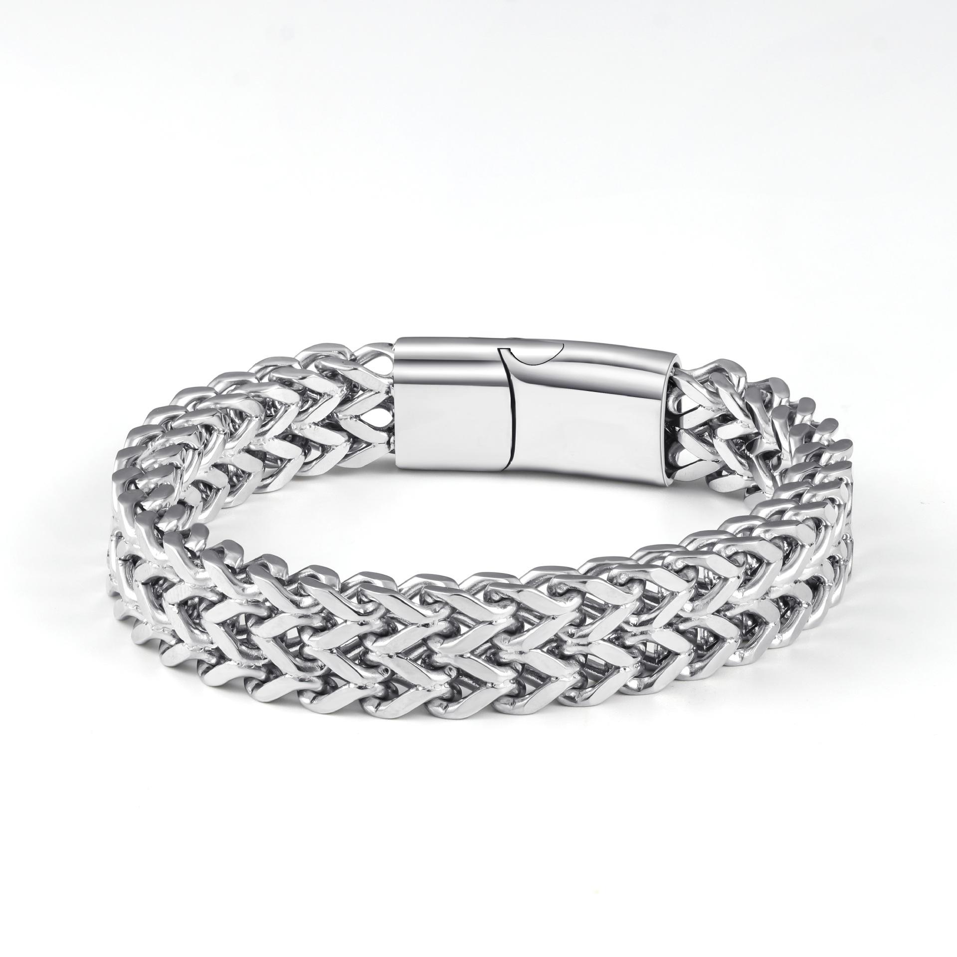 Stainless Steel Braided Double Row Front and Rear Fish Scale Alloy Magnetic Buckle Bracelet with 20cm