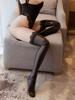 Sexy Women Lace Patchwork Shiny High Stockings PU Faux Leather Latex Boot Thigh-High Stockings Moto Biker Club Stage Wear 15