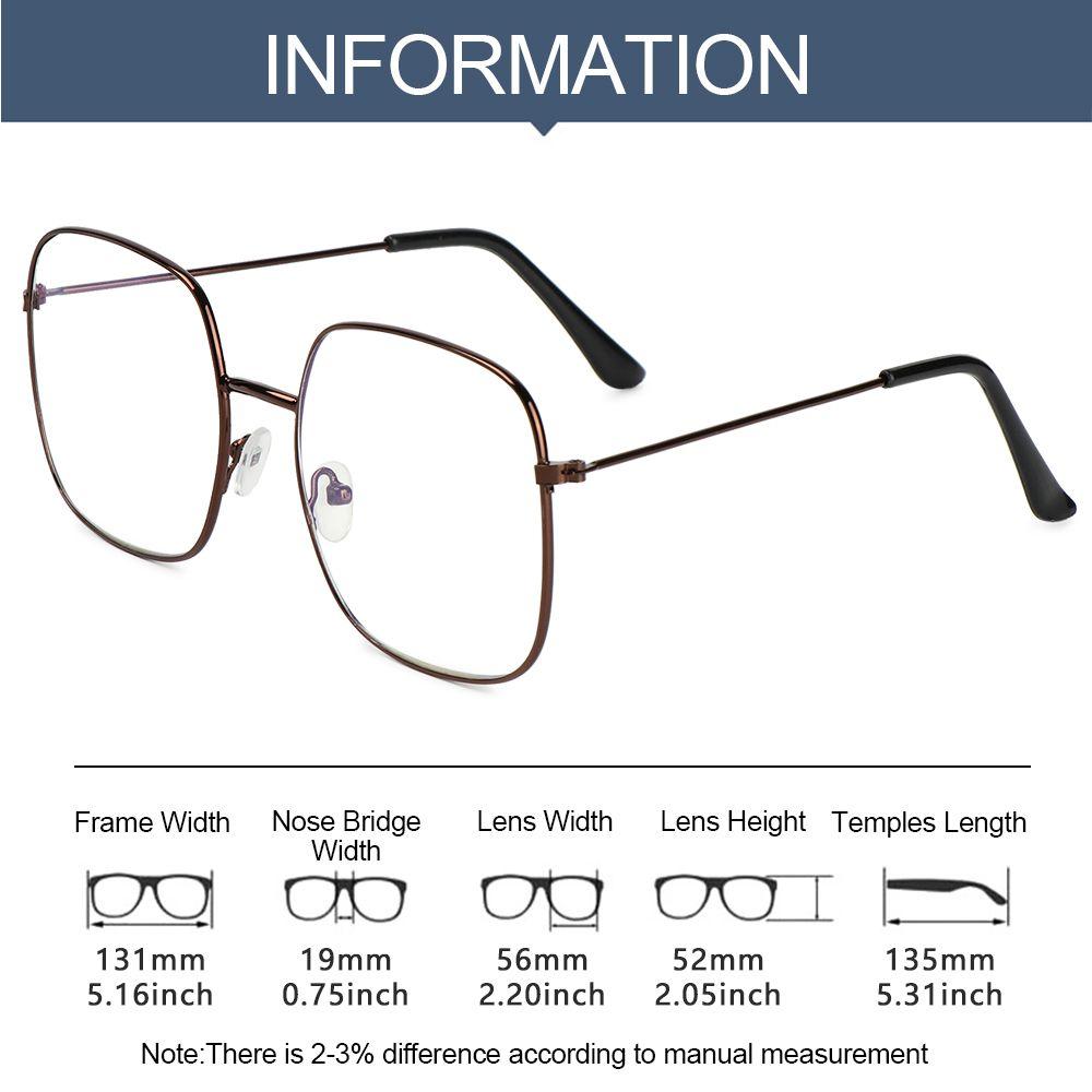 Unisex Vintage Square Glasses Oversized Eyeglasses Metal Frame Eyewear Anti Blue Light Glasses