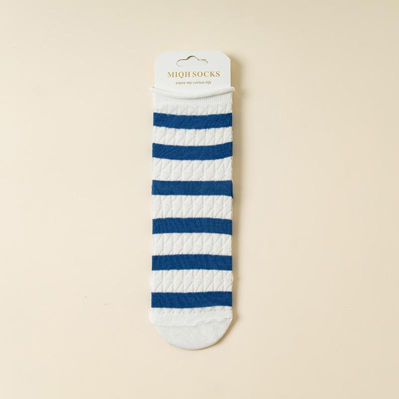 10 Pairs of Girls Spring and Summer Striped Fresh Mesh Breathable Straight Tube Stack Socks